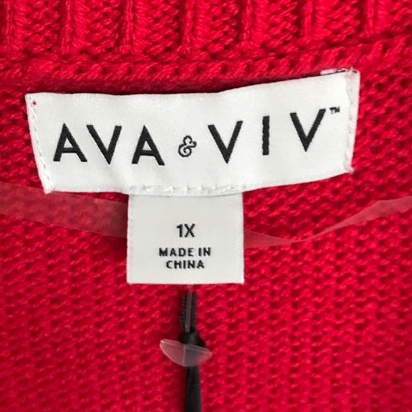 AVA & VIV Cotton Blend Sweater Long Sleeve V Neck Red NWT Women’s Plus Size 1X - Picture 8 of 15